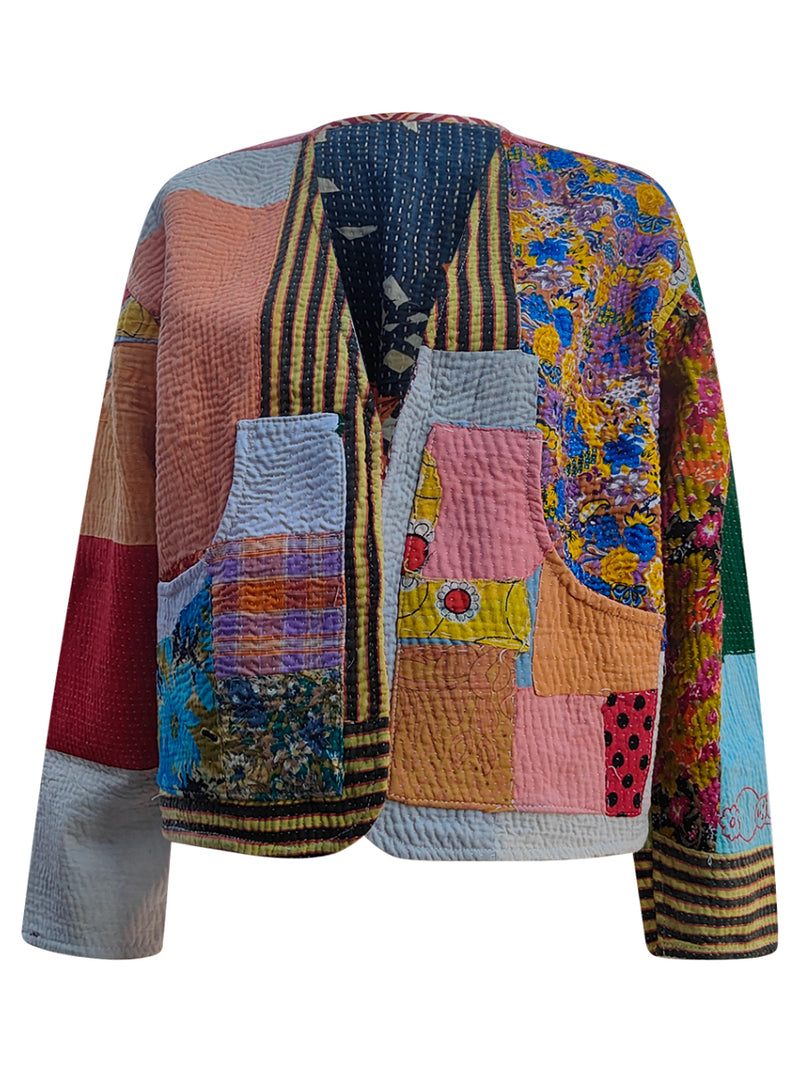 kantha vintage vest with sleeves rubi