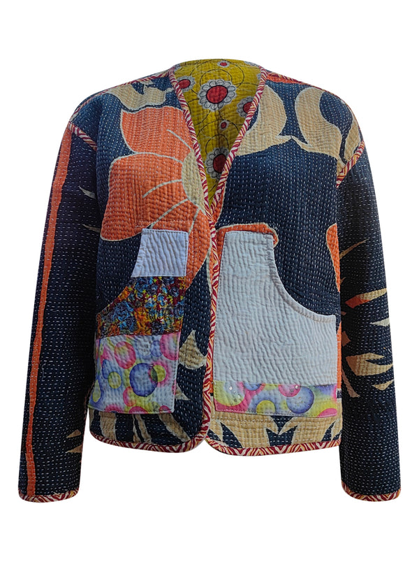 kantha vintage vest with sleeves rubi