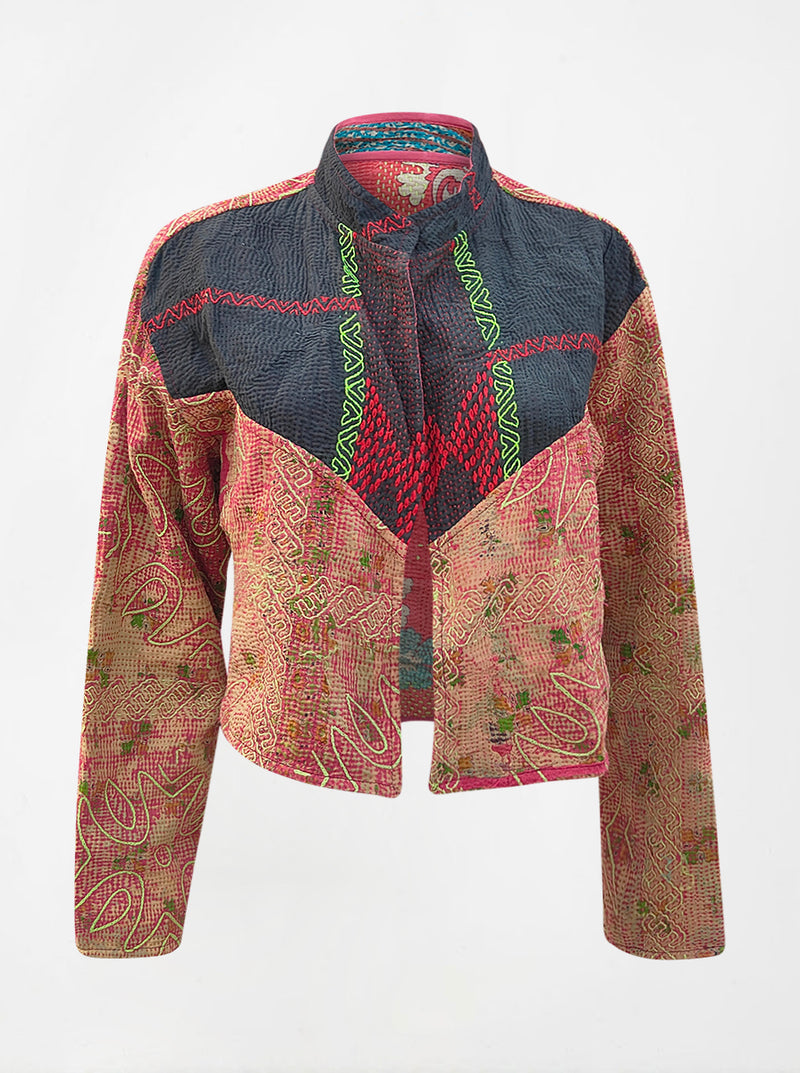 kantha vintage crop jacket roshni (holi)