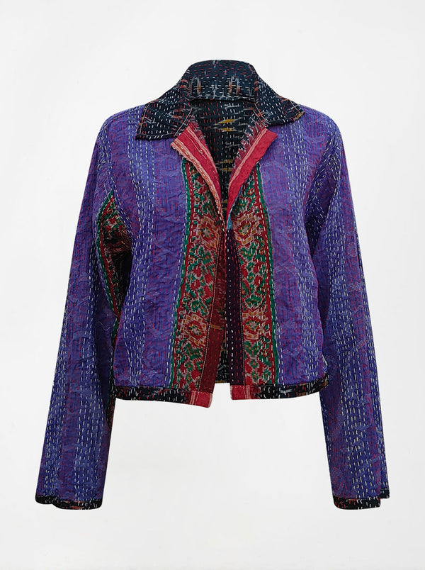 kantha vintage silk collar crop jacket zeena (holi)