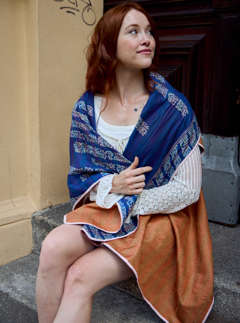 kantha vintage silk cape isha