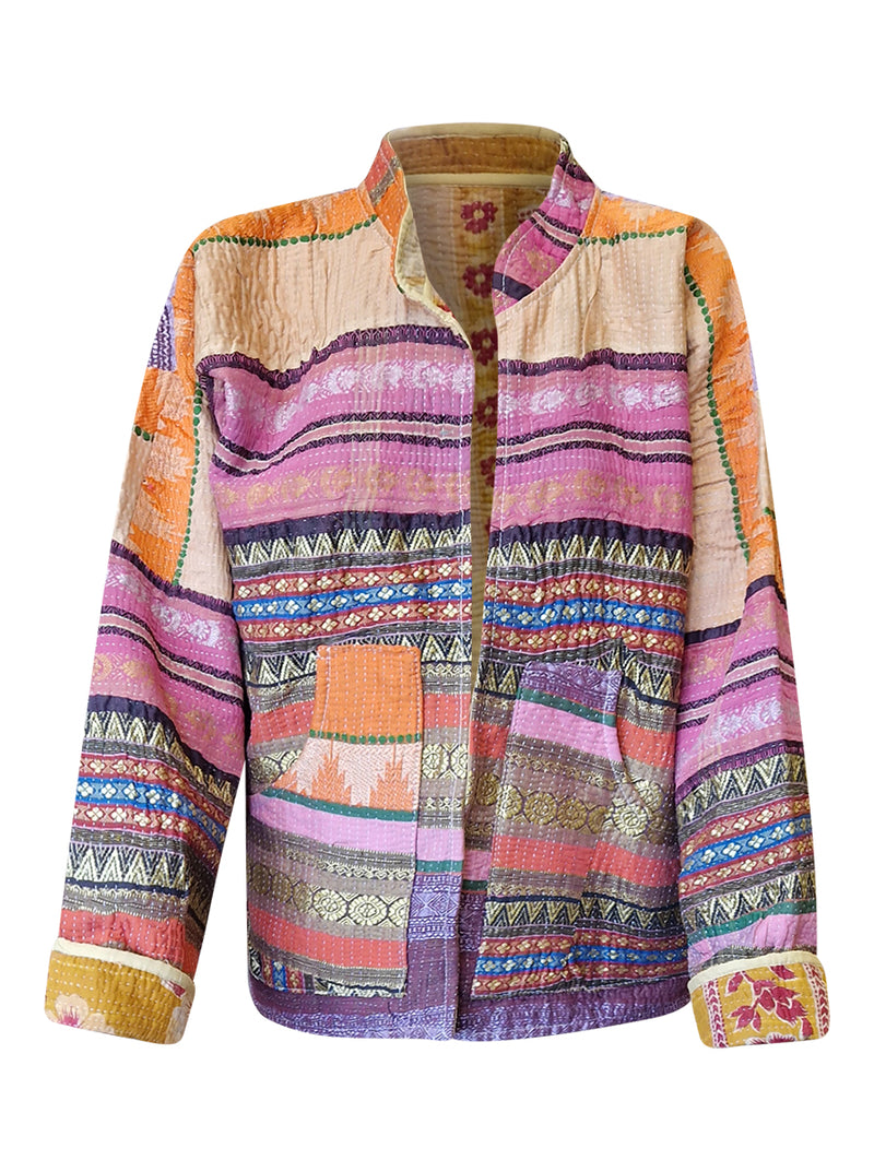 kantha reversible collar vest-zari collection-kyra