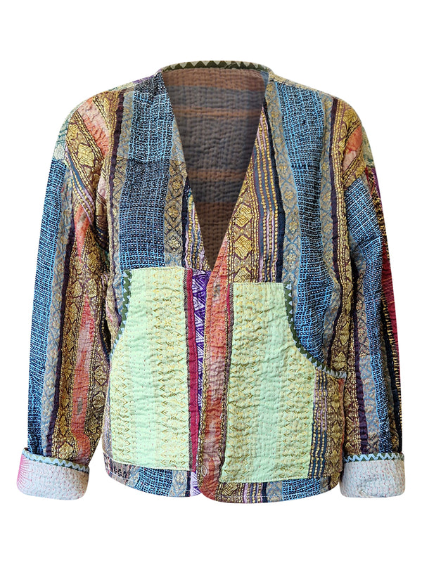 kantha vintage vest with sleeves-zari collection-vedika