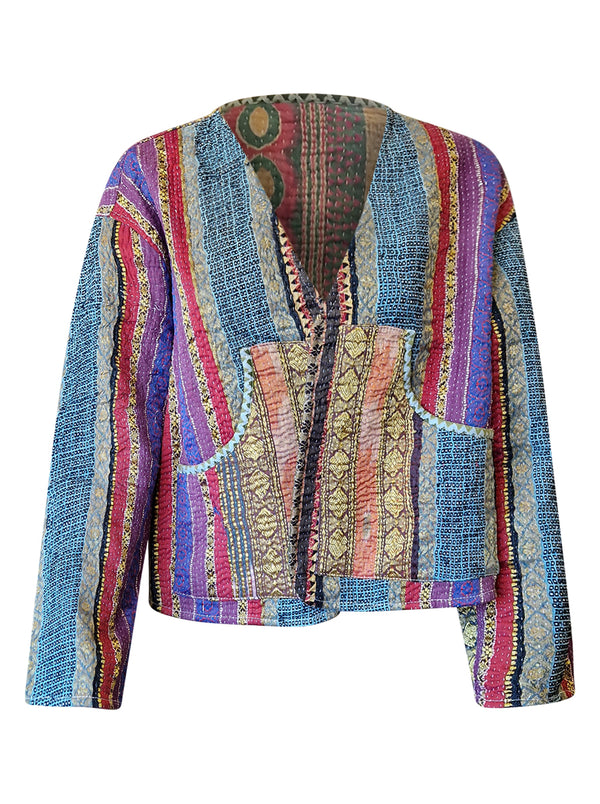 kantha vintage vest with sleeves-zari collection-saara