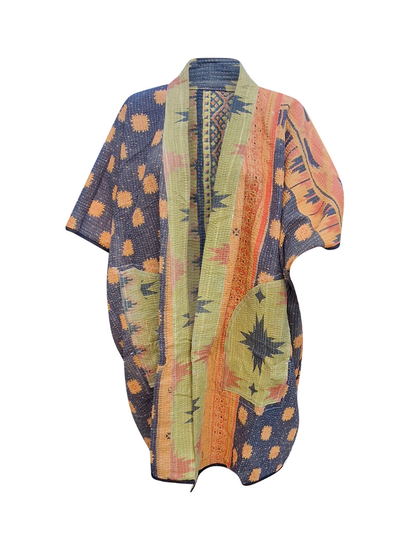 kantha reversible long poncho ridhun