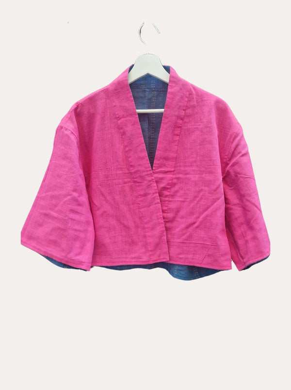 kala organic cotton reversible bolero indigo pink