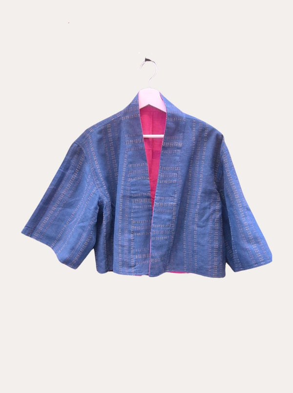 kala organic cotton reversible bolero indigo pink