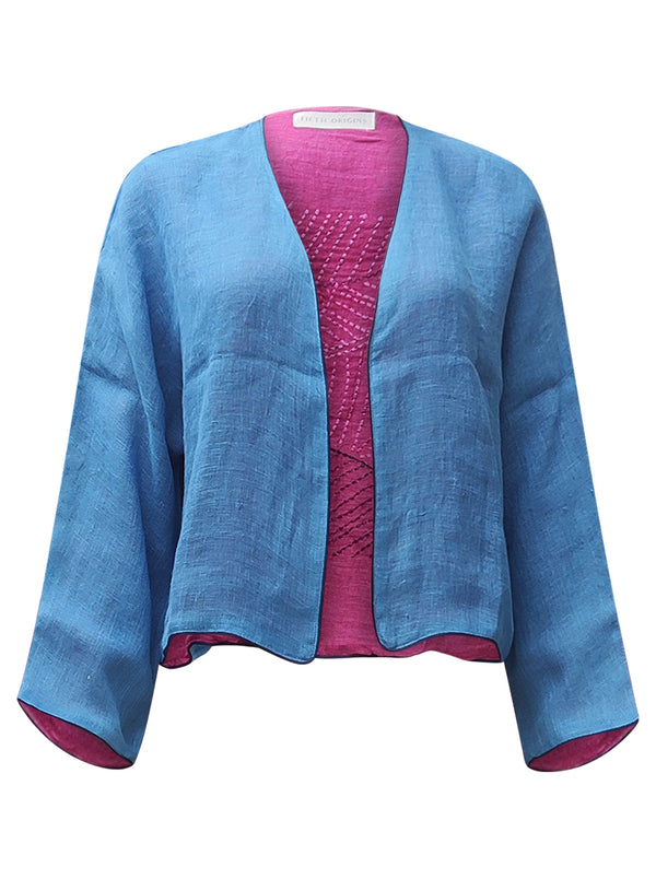 linen jacket blue pink  - zero waste edition