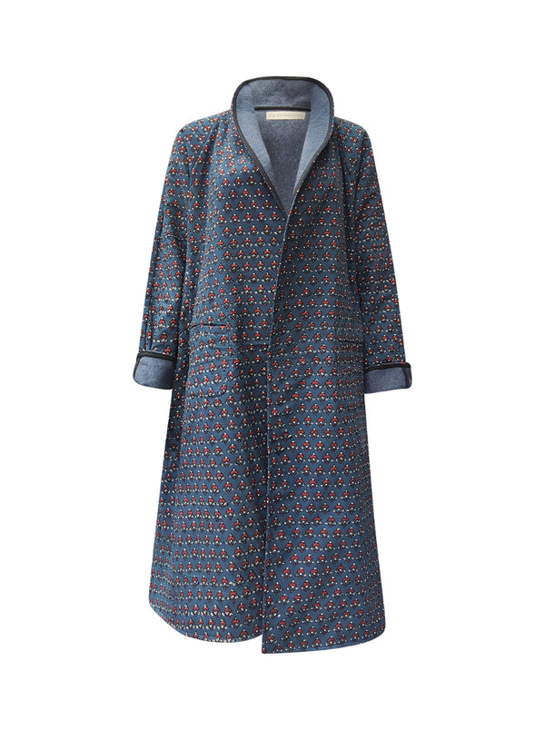 reversible recycled wool coat blue grey