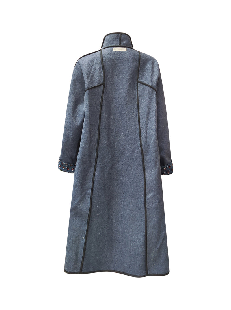 reversible recycled wool coat blue grey