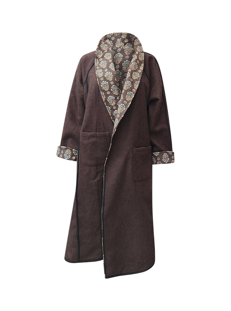 reversible recycled wool coat brown