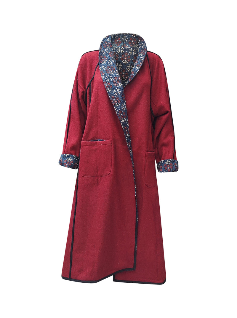 reversible recycled wool coat maroon