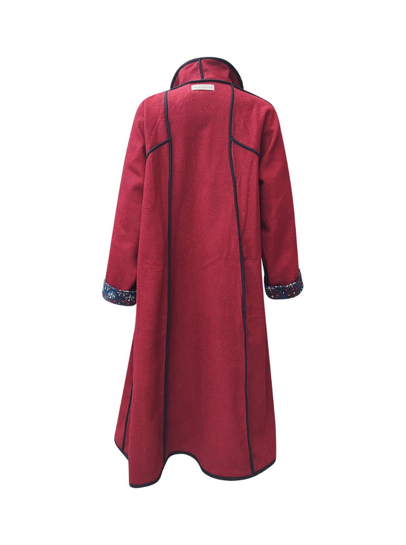 reversible recycled wool coat maroon